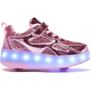 Kids Wi-pink Light-up Roller Shoes With Usb Rechargeable Led Sneakers Shoes